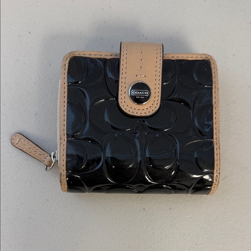 Coach Glossy Black and Tan Wallet